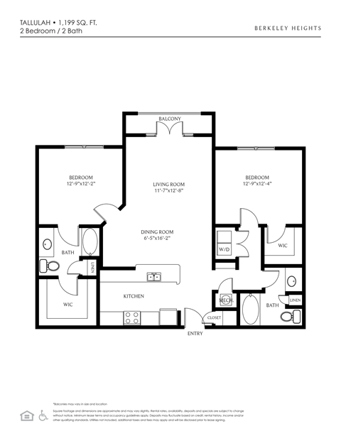 Floor plan for 2 beds, 2 baths, 1199 sqft